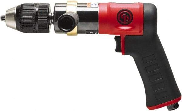 Chicago Pneumatic - 1/2" Keyless Chuck - Pistol Grip Handle, 600 RPM, 0.5 hp, 90 psi - Exact Tool & Supply