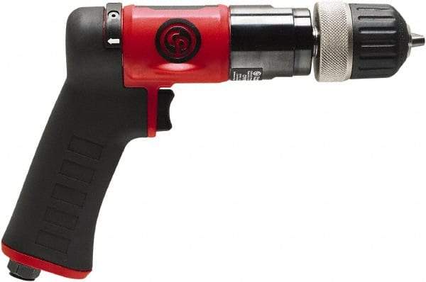 Chicago Pneumatic - 3/8" Reversible Keyless Chuck - Pistol Grip Handle, 2,100 RPM, 0.5 hp, 90 psi - Exact Tool & Supply
