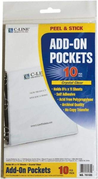 C-LINE - 10 Piece Clear Self-Adhesive Pockets - 11" High x 8" Wide - Exact Tool & Supply