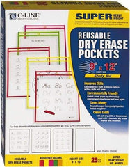 C-LINE - 25 Piece Assorted Colors Neon Colors Storage Pockets - 12" High x 9" Wide - Exact Tool & Supply