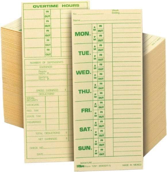 TOPS - 8-1/2" High x 3-1/2" Wide Weekly Time Cards - Manila, Use with Pyramid 331-10 - Exact Tool & Supply