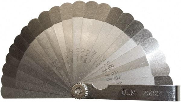 OEM Tools - 22 Piece, 0.004 to 0.027" Thick, Feeler Gage Set - 3-1/4" Leaf Length, 1/2" Wide, Steel - Exact Tool & Supply