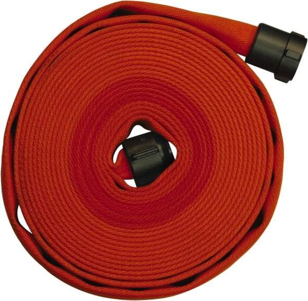 Dixon Valve & Coupling - 1-1/2" ID, 225 Working psi, Orange Polyester/Rubber Fire Hose, Single Jacket - Male x Female NPSH Ends, 50' Long, 675 Burst psi - Exact Tool & Supply