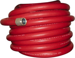 Dixon Valve & Coupling - 1-1/2" ID, 225 Working psi, Red Polyester/Rubber Fire Hose, Single Jacket - Male x Female NPSH Ends, 50' Long, 675 Burst psi - Exact Tool & Supply