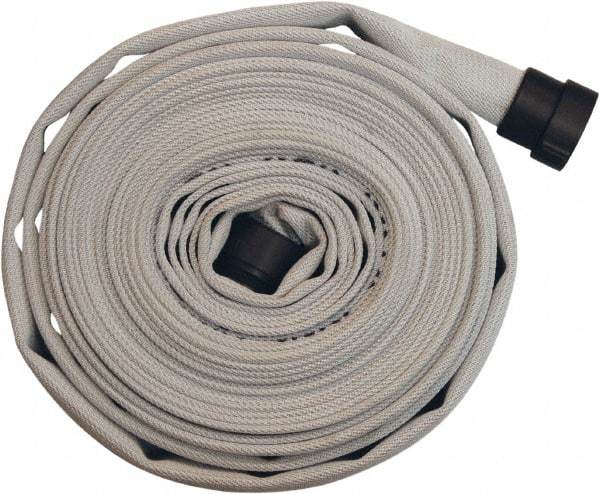 Dixon Valve & Coupling - 1-1/2" ID, 135 Working psi, White Polyester/Rubber Fire Hose, Single Jacket - Male x Female NPSH Ends, 100' Long, 405 Burst psi - Exact Tool & Supply