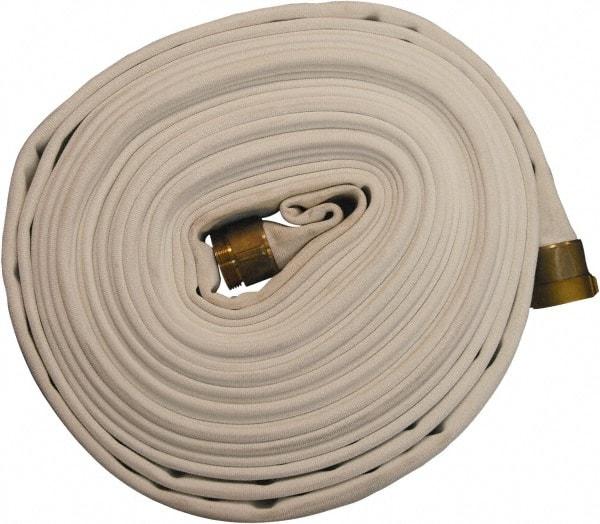 Dixon Valve & Coupling - 1-1/2" ID, 135 Working psi, White Polyester/Rubber Fire Hose, Single Jacket - Male x Female NST (NH) Ends, 100' Long, 405 Burst psi - Exact Tool & Supply