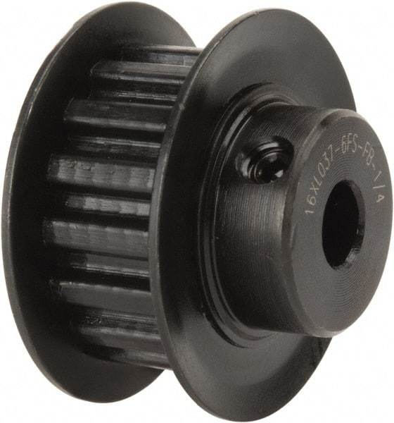 Power Drive - 16 Tooth, 1/4" Inside x 1" Outside Diam, Timing Belt Pulley - 1/4, 3/8" Belt Width, 1.019" Pitch Diam, Steel & Cast Iron - Exact Tool & Supply