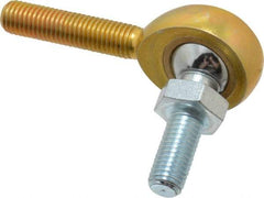 Made in USA - 1/4" ID, 3/4" Max OD, 2,168 Lb Max Static Cap, Male Spherical Rod End with Stud - 1/4-28 RH, Steel with Bronze Raceway - Exact Tool & Supply