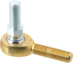 Made in USA - 3/8" ID, 1" Max OD, 4,012 Lb Max Static Cap, Male Spherical Rod End with Stud - 3/8-24 RH, Steel with Bronze Raceway - Exact Tool & Supply