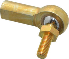 Made in USA - 1/4" ID, 3/4" Max OD, 2,545 Lb Max Static Cap, Female Spherical Rod End with Stud - 1/4-28 RH, Steel with Bronze Raceway - Exact Tool & Supply