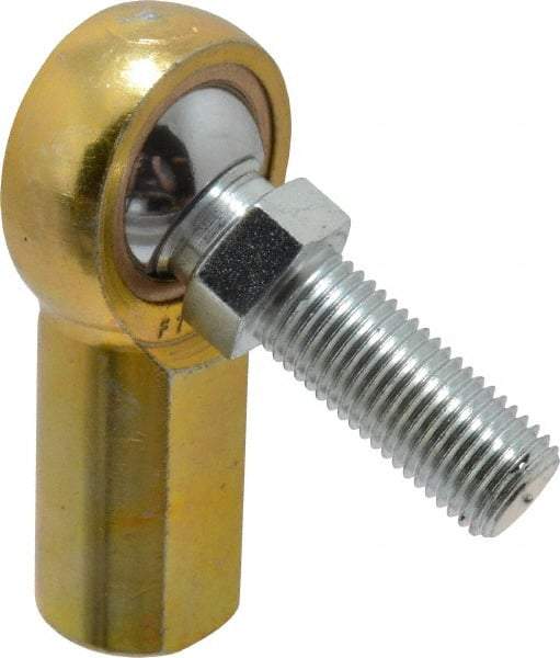 Made in USA - 7/16" ID, 1-1/8" Max OD, 4,300 Lb Max Static Cap, Female Spherical Rod End with Stud - 7/16-20 RH, Steel with Bronze Raceway - Exact Tool & Supply