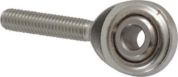 Made in USA - 3/16" ID, 5/8" Max OD, 912 Lb Max Static Cap, Plain Male Spherical Rod End - 10-32 RH, Stainless Steel with Stainless Steel Raceway - Exact Tool & Supply