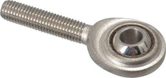 Made in USA - 1/4" ID, 3/4" Max OD, 1,370 Lb Max Static Cap, Plain Male Spherical Rod End - 1/4-28 RH, Stainless Steel with Stainless Steel Raceway - Exact Tool & Supply