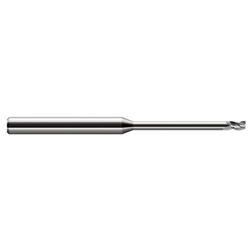 Miniature End Mills - Long Reach, Stub Flute - 0.0620″ (1/16″) Cutter Diameter × 0.0930″ (3/32″) Length of Cut × 0.2500″ (1/4″) Reach Carbide Square End Mill, 3 Flutes - Exact Tool & Supply