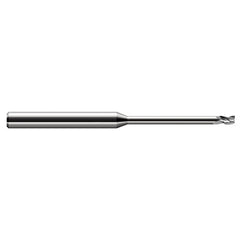Miniature End Mills - Long Reach, Stub Flute - 0.0100″ Cutter Diameter × 0.0150″ (1/64″) Length of Cut × 0.0500″ Reach Carbide Square End Mill, 3 Flutes - Exact Tool & Supply