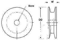 Poly Hi Solidur - 1/2" Bore, 8.95" Outside Diam, Finished Bore V-Belt Sheave - 1" Wide - Exact Tool & Supply
