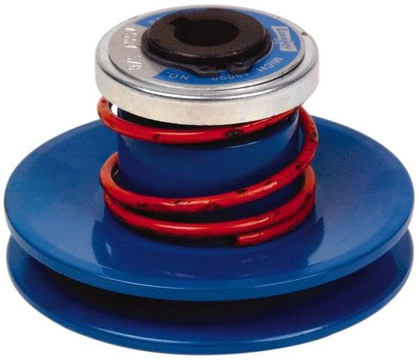 Lovejoy - 1.62" Min Pitch, 2.81" Long, 3-3/4" Max Diam, Spring Loaded Variable Speed Pulley - 4" Outside Diam, 3/4" Inside Diam, 1/2 Hp at 1750 RPM, 0.333 Hp at 1150 RPM - Exact Tool & Supply