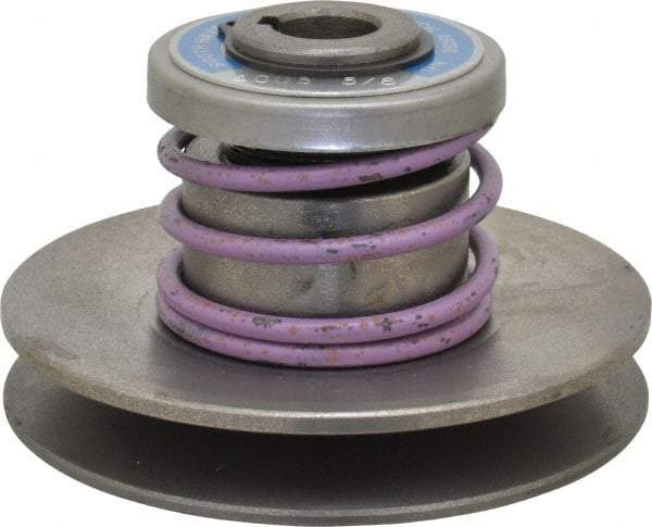 Lovejoy - 1.62" Min Pitch, 2.81" Long, 3-3/4" Max Diam, Spring Loaded Variable Speed Pulley - 4" Outside Diam, 5/8" Inside Diam, 1/2 Hp at 1750 RPM, 0.333 Hp at 1150 RPM - Exact Tool & Supply