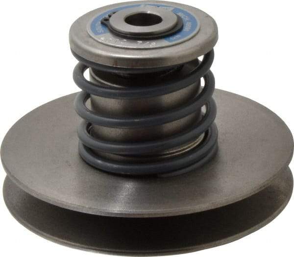Lovejoy - 1.72" Min Pitch, 3-1/2" Long, 4.65" Max Diam, Spring Loaded Variable Speed Pulley - 5" Outside Diam, 7/8" Inside Diam, 1/2 Hp at 1750 RPM, 0.333 Hp at 1150 RPM - Exact Tool & Supply
