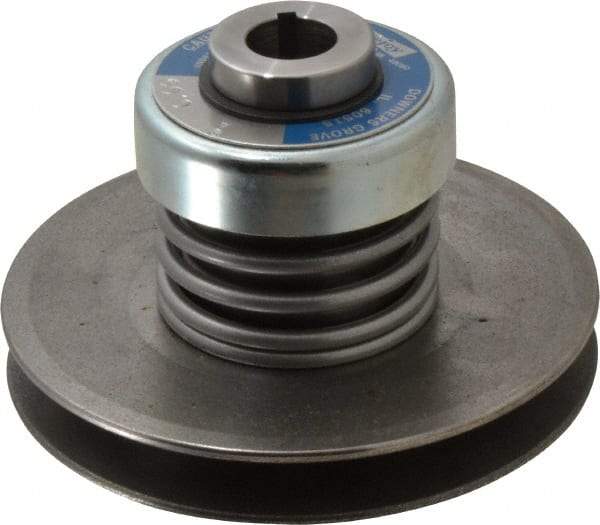 Lovejoy - 2.69" Min Pitch, 4.13" Long, 5.65" Max Diam, Spring Loaded Variable Speed Pulley - 6" Outside Diam, 7/8" Inside Diam, 1 Hp at 1750 RPM, 3/4 Hp at 1150 RPM - Exact Tool & Supply