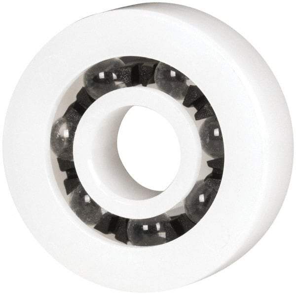 Made in USA - 1/4" Bore Diam, 3/4" OD, Open Plastic Race Radial Ball Bearing - 7/32" Wide, 1 Row, Round Bore, 17 Lb Static Capacity, 26 Lb Dynamic Capacity - Exact Tool & Supply