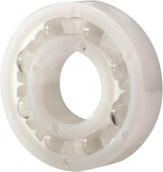 Made in USA - 3/8" Bore Diam, 7/8" OD, Open Plastic Race Radial Ball Bearing - 7/32" Wide, 1 Row, Round Bore, 33 Lb Static Capacity, 42 Lb Dynamic Capacity - Exact Tool & Supply