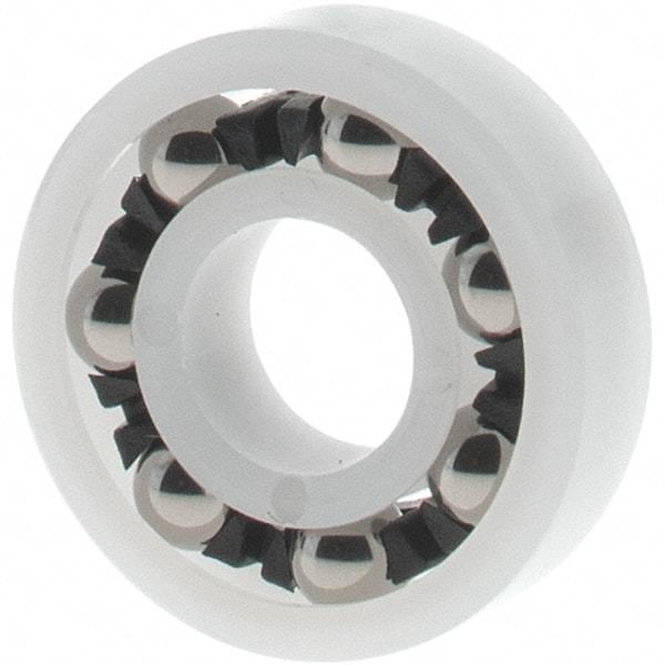 Made in USA - 1/4" Bore Diam, 5/8" OD, Open Plastic Race Radial Ball Bearing - 3/16" Wide, 1 Row, Round Bore, 17 Lb Static Capacity, 26 Lb Dynamic Capacity - Exact Tool & Supply