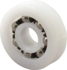 Made in USA - 1/4" Bore Diam, 3/4" OD, Open Plastic Race Radial Ball Bearing - 7/32" Wide, 1 Row, Round Bore, 17 Lb Static Capacity, 26 Lb Dynamic Capacity - Exact Tool & Supply