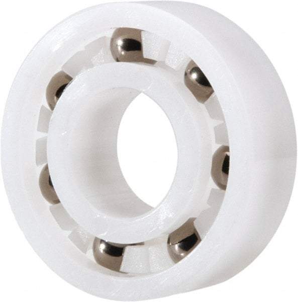 Made in USA - 3/8" Bore Diam, 7/8" OD, Open Plastic Race Radial Ball Bearing - 9/32" Wide, 1 Row, Round Bore, 33 Lb Static Capacity, 42 Lb Dynamic Capacity - Exact Tool & Supply