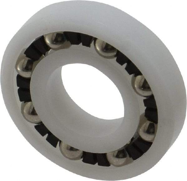 Made in USA - 1/2" Bore Diam, 1-1/8" OD, Open Plastic Race Radial Ball Bearing - 1/4" Wide, 1 Row, Round Bore, 43 Lb Static Capacity, 55 Lb Dynamic Capacity - Exact Tool & Supply