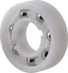 Made in USA - 5/8" Bore Diam, 1-3/8" OD, Open Plastic Race Radial Ball Bearing - 7/16" Wide, 1 Row, Round Bore, 46 Lb Static Capacity, 69 Lb Dynamic Capacity - Exact Tool & Supply