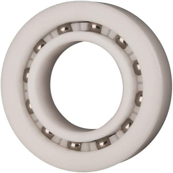 Made in USA - 25mm Bore Diam, 47mm OD, Open Plastic Race Radial Ball Bearing - 12mm Wide, 1 Row, Round Bore, 61 Lb Static Capacity, 92 Lb Dynamic Capacity - Exact Tool & Supply