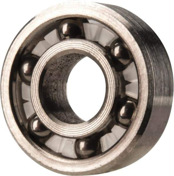 Made in USA - 1/4" Bore Diam, 5/8" OD, Open Precision Ground Radial Ball Bearing - 3/16" Wide, 1 Row, Round Bore, 51 Lb Static Capacity, 78 Lb Dynamic Capacity - Exact Tool & Supply