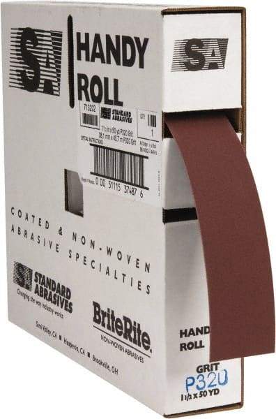 Standard Abrasives - 1-1/2 Inches Wide, 320 Grit Aluminum Oxide Shop Roll - 50 Yards Long, Extra Fine Grade, J Weighted Backing - Exact Tool & Supply