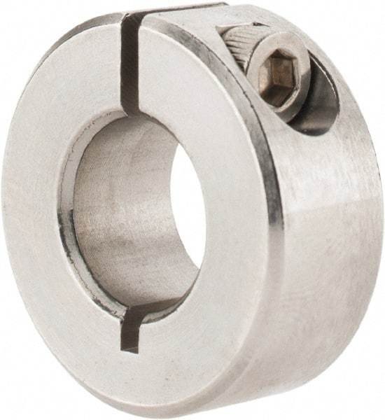 Climax Metal Products - 7/16" Bore, Stainless Steel, One Piece Clamp Collar - 15/16" Outside Diam, 3/8" Wide - Exact Tool & Supply