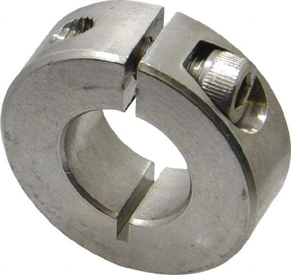 Climax Metal Products - 5/8" Bore, Stainless Steel, One Piece Clamp Collar - 1-5/16" Outside Diam, 7/16" Wide - Exact Tool & Supply