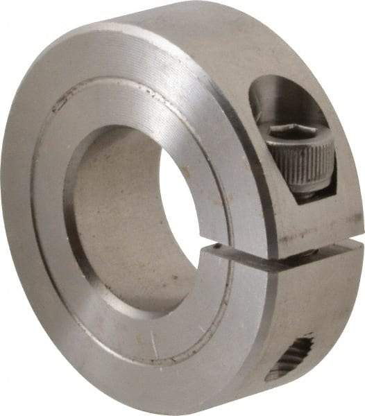 Climax Metal Products - 11/16" Bore, Stainless Steel, One Piece One Piece Split Shaft Collar - 1-1/2" Outside Diam, 1/2" Wide - Exact Tool & Supply