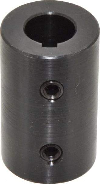 Climax Metal Products - 5/8" Inside x 1-1/4" Outside Diam, Mild Steel Set Screw Rigid Coupling with keyway - 2" Long x 3/16" Keyway Width x 3/32" Keyway Depth - Exact Tool & Supply