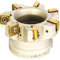 Iscar - 5" Cut Diam, 1-1/2" Arbor Hole, 0.354" Max Depth of Cut, 88° Indexable Chamfer & Angle Face Mill - 14 Inserts, OXMT 0507\xB6S890 SNMU 1305 Insert, Right Hand Cut, 14 Flutes, Through Coolant, Series Helido - Exact Tool & Supply