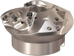 Seco - 3.563" Cut Diam, 1" Arbor Hole, 0.63" Max Depth of Cut, 30° Indexable Chamfer & Angle Face Mill - 9 Inserts, XO.. 1204 Insert, Right Hand Cut, 3 Flutes, Through Coolant, Series R220.49 - Exact Tool & Supply