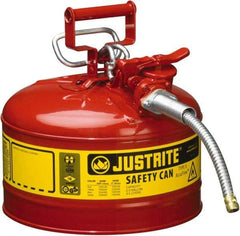 Justrite - 2 Gal Galvanized Steel Type II Safety Can - 13-1/4" High x 9-1/2" Diam, Red with Yellow - Exact Tool & Supply