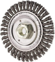 Weiler - 4-1/2" OD, 5/8" Arbor Hole, Knotted Steel Wheel Brush - 3/16" Face Width, 7/8" Trim Length, 0.02" Filament Diam, 12,500 RPM - Exact Tool & Supply