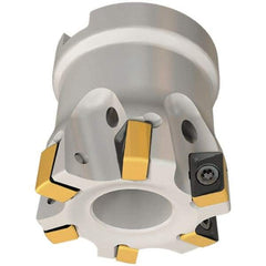 Iscar - 6 Inserts, 1-1/2" Cut Diam, 3/4" Arbor Diam, 0.315" Max Depth of Cut, Indexable Square-Shoulder Face Mill - 0/90° Lead Angle, 1.57" High, H490 AN.X 09 Insert Compatibility, Through Coolant, Series Helido - Exact Tool & Supply