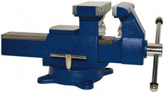 Yost Vises - 8" Jaw Width x 8-1/2" Jaw Opening Capacity, 4-3/4" (Regular) Throat Depth, Bench & Pipe Combination Vise - 1/8 to 4-1/2" Pipe Capacity, Swivel Base, Bolt Down Attachment, Ductile Iron - Exact Tool & Supply