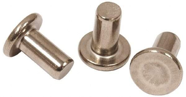 RivetKing - 0.132" Body Diam, Flat Steel Tinners Solid Rivet - 0.244" Length Under Head - Exact Tool & Supply