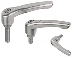 KIPP - 1/4-20, 10mm Hub Diam, Stainless Steel Threaded Stud Adjustable Clamping Handle - 20mm Stud Length, 47mm OAL, 31mm High - Exact Tool & Supply