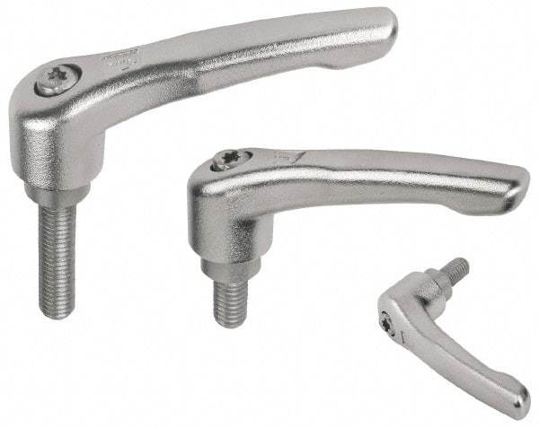 KIPP - M12 x 1.75, 3/4" Hub Diam, Stainless Steel Threaded Stud Adjustable Clamping Handle - 30mm Stud Length, 109mm OAL, 63mm High - Exact Tool & Supply