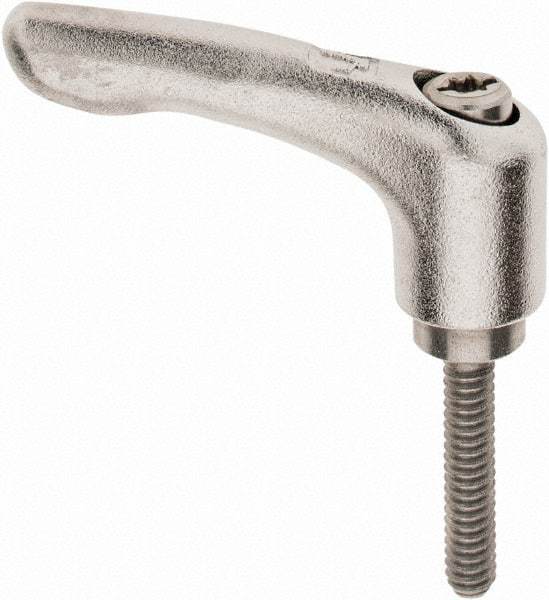 KIPP - #10-24, 10mm Hub Diam, Stainless Steel Threaded Stud Adjustable Clamping Handle - 25mm Stud Length, 47mm OAL, 31mm High - Exact Tool & Supply