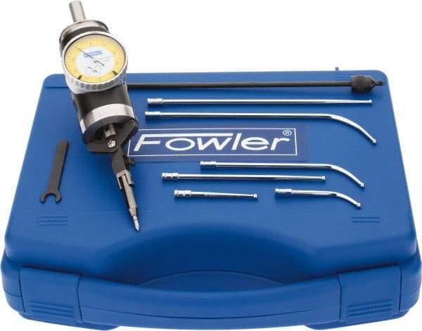 Fowler - 7 Piece, 0" to 1/4" Measuring Range, 1.6" Dial Diam, 0-50 Dial Reading, White Dial Test Indicator Kit - 0.0005" Dial Graduation - Exact Tool & Supply