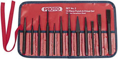 Proto - 12 Piece Punch & Chisel Set - 3/16 to 1/2" Chisel, 3/32 to 3/8" Punch, Hex Shank - Exact Tool & Supply